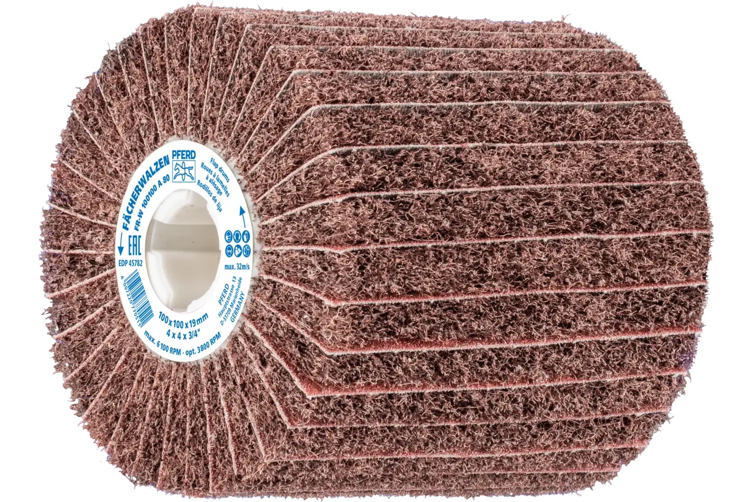 Picture of Pferd Polinox® Non-Woven Finishing Drum, 4" x 4, 3/4" Keyed AH, Interleaved, 80 Grit, AO